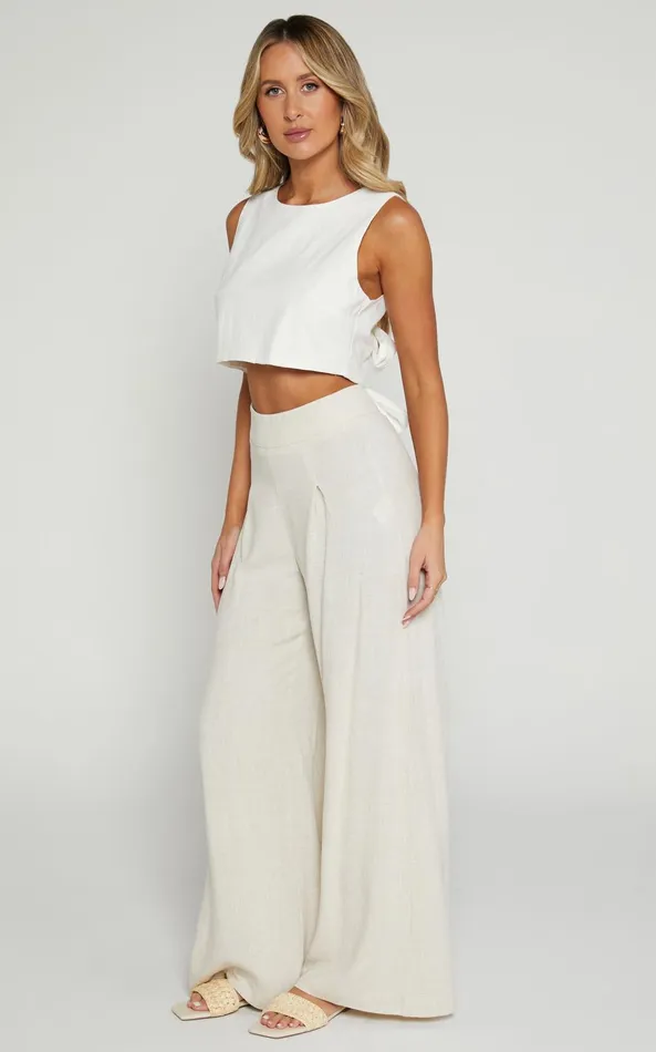 Showpo Alina Pants 8211 Linen Look High Waisted Wide Leg Relaxed Pants In Natural Women Maternity Clothes