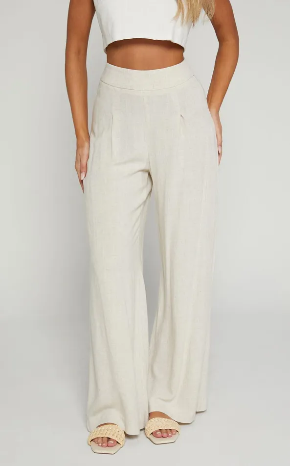Showpo Alina Pants 8211 Linen Look High Waisted Wide Leg Relaxed Pants In Natural Women Maternity Clothes