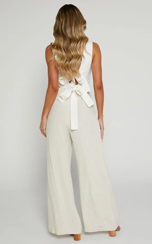 Showpo Alina Pants 8211 Linen Look High Waisted Wide Leg Relaxed Pants In Natural Women Maternity Clothes
