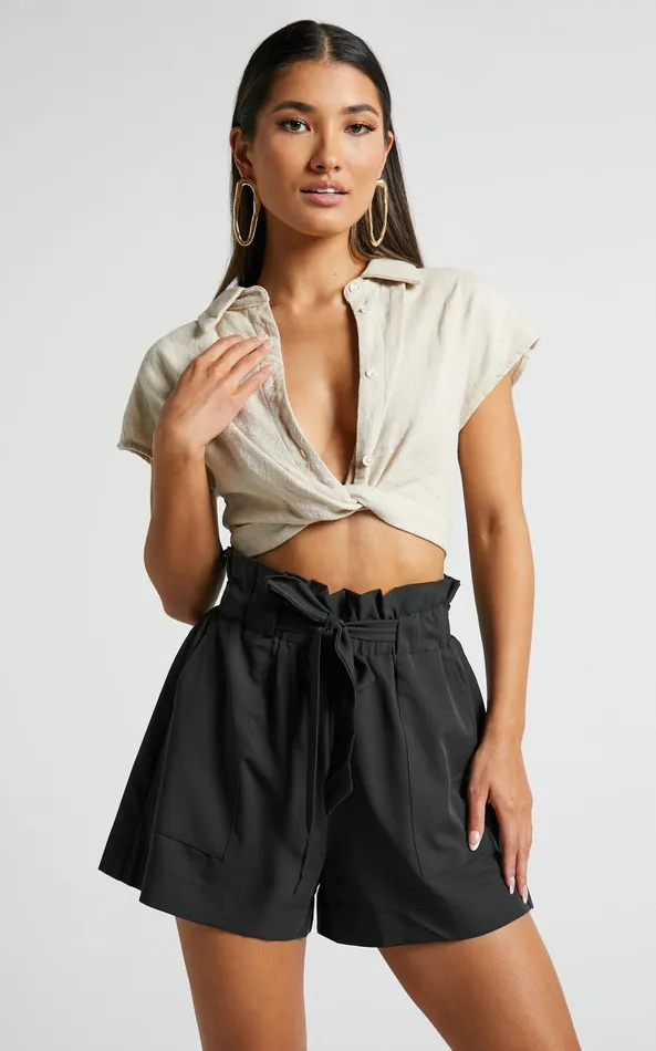 Showpo All Rounder Shorts 8211 Paper Bag Shorts In Black Women Curve Clothes