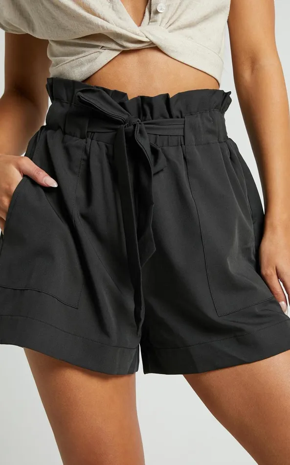 Showpo All Rounder Shorts 8211 Paper Bag Shorts In Black Women Curve Clothes