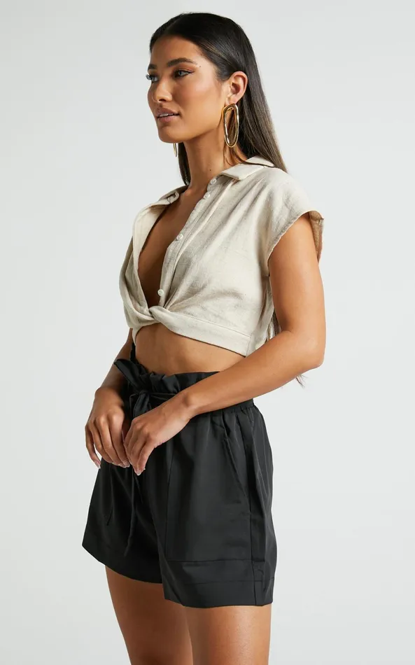 Showpo All Rounder Shorts 8211 Paper Bag Shorts In Black Women Curve Clothes