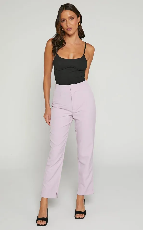 Showpo Allie Cropped Pant 8211 High Waisted Tailored Slim Fit Straight Leg In Lilac Women Pants