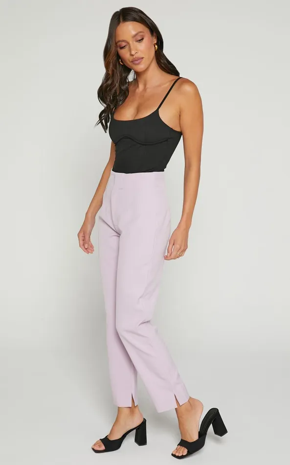 Showpo Allie Cropped Pant 8211 High Waisted Tailored Slim Fit Straight Leg In Lilac Women Pants