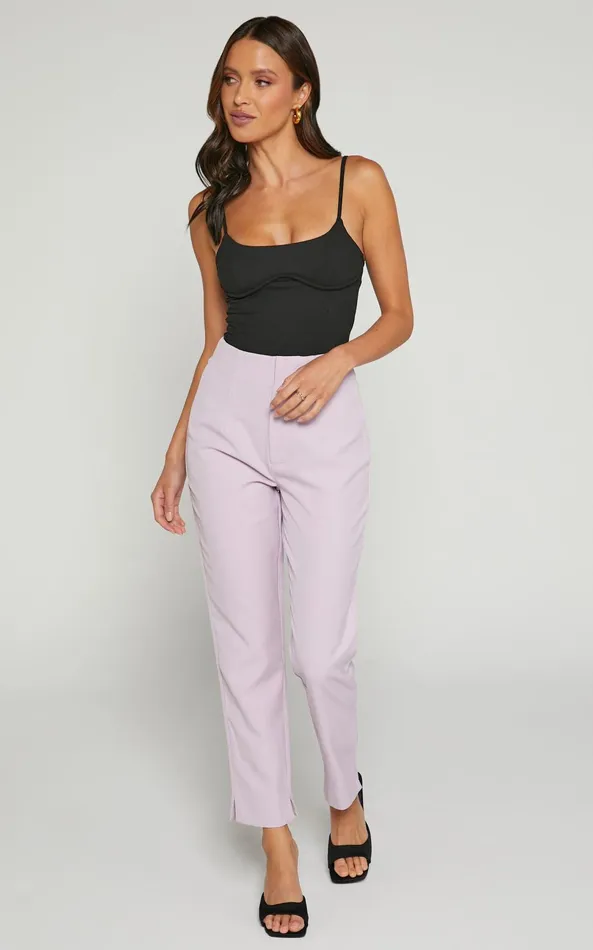 Showpo Allie Cropped Pant 8211 High Waisted Tailored Slim Fit Straight Leg In Lilac Women Pants