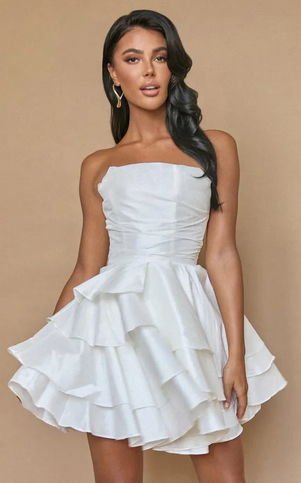 Showpo Allisyn Mini Dress 8211 Strapless Tiered Flare Dress In White Women Dresses Showpo Allisyn Mini Dress 8211 Strapless Tiered Flare Dress In White Women Dresses