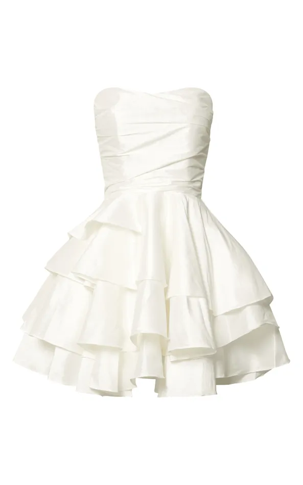 Showpo Allisyn Mini Dress 8211 Strapless Tiered Flare Dress In White Women Dresses