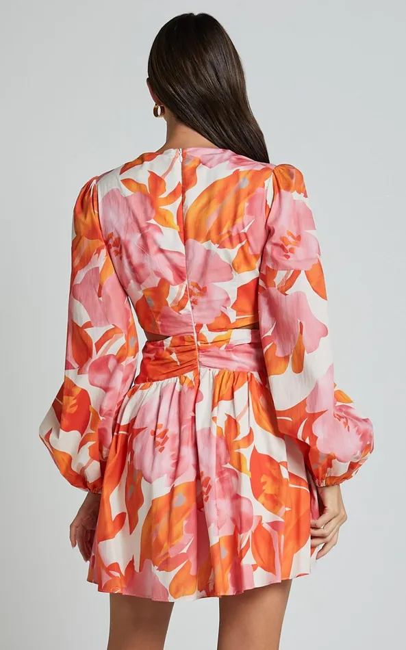 Showpo Ally Mini Dress 8211 Plunge Neck Long Sleeve A Line Dress In Print Women Dresses