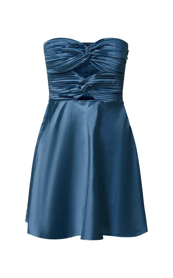 Showpo Almaeh Mini Dress 8211 Twist Front Cut Out Strapless Slip Dress In Steel Blue Women Dresses