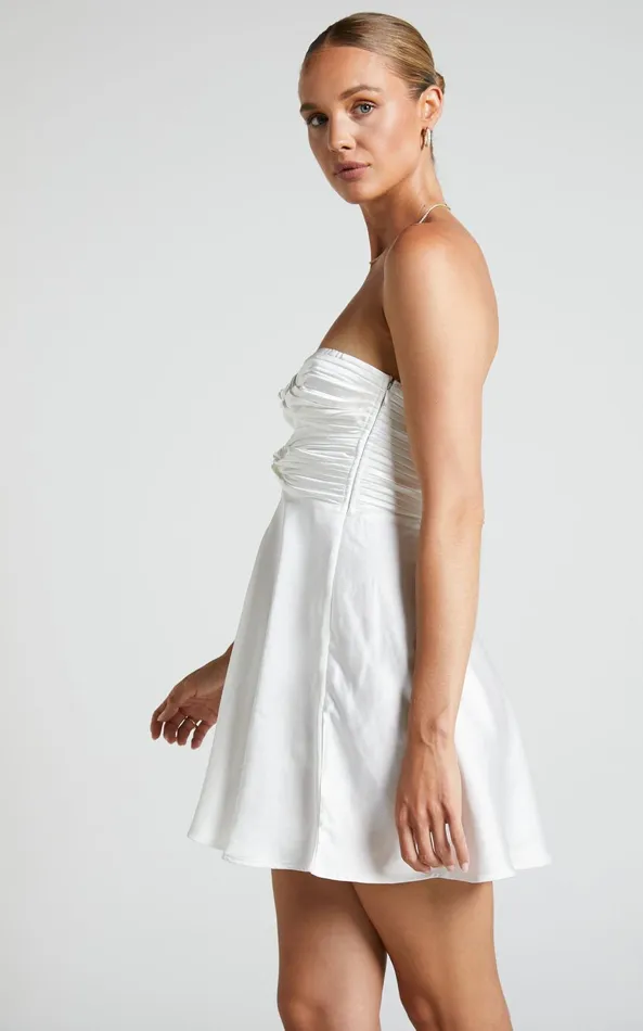 Showpo Almaeh Mini Dress 8211 Twist Front Cut Out Strapless Slip Dress In White Women Dresses
