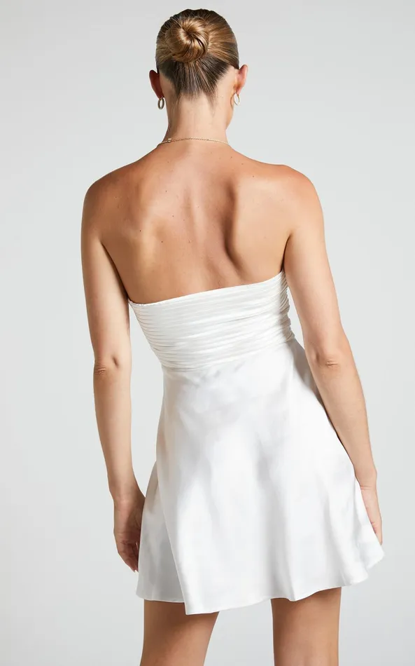 Showpo Almaeh Mini Dress 8211 Twist Front Cut Out Strapless Slip Dress In White Women Dresses