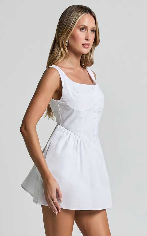 Showpo Alodia Mini Dress 8211 Wide Strap Straight Neck Wide Pleated Dress In White Women Dresses