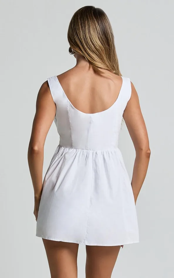 Showpo Alodia Mini Dress 8211 Wide Strap Straight Neck Wide Pleated Dress In White Women Dresses