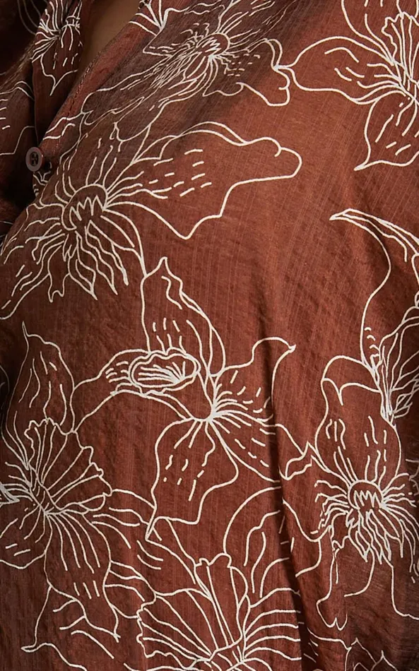 Showpo Alofi Top 8211 Collared Button Through Short Sleeve Blouse In Brown Floral Women Tops
