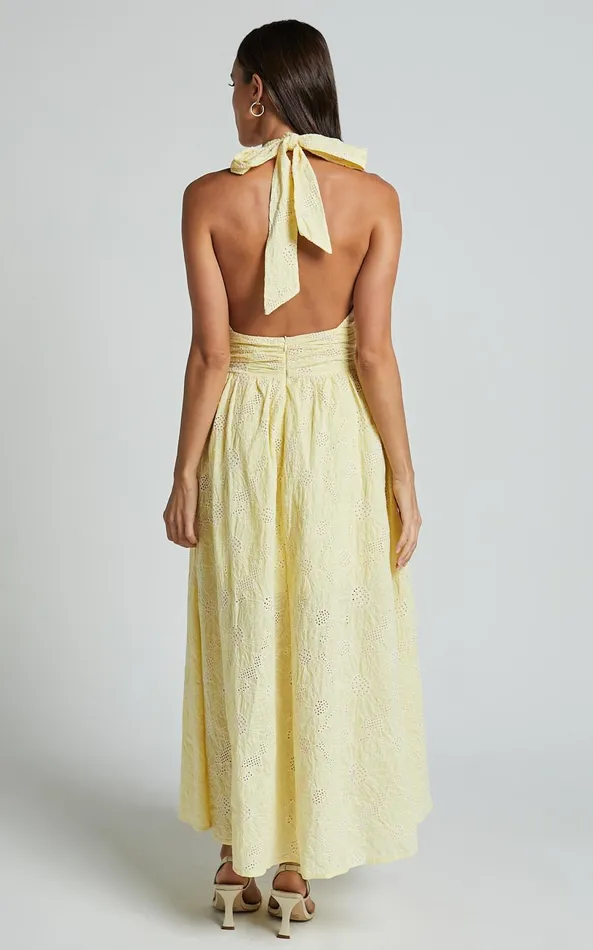 Showpo Alora Midi Dress 8211 High Neck Sleeveless Dress In Yellow Women Dresses