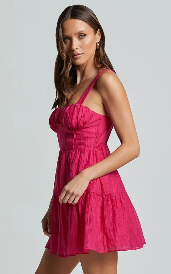 Showpo Alva Mini Dress 8211 Sleeveless Ruched Bust Tiered Dress In Fuchsia Women Dresses