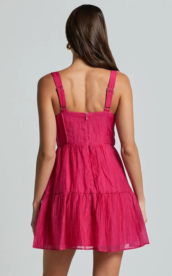Showpo Alva Mini Dress 8211 Sleeveless Ruched Bust Tiered Dress In Fuchsia Women Dresses