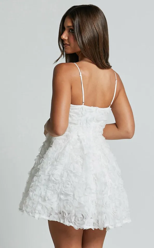 Showpo Alvia Mini Dress 8211 3d Flower Full Skirt Dress In White Women Dresses