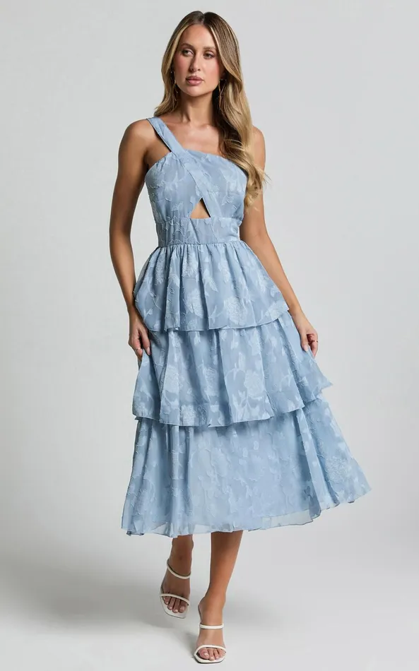 Showpo Alvinia Midi Dress 8211 One Shoulder Cut Out Tiered Dress In Light Blue Women Dresses Showpo Alvinia Midi Dress 8211 One Shoulder Cut Out Tiered Dress In Light Blue Women Dresses