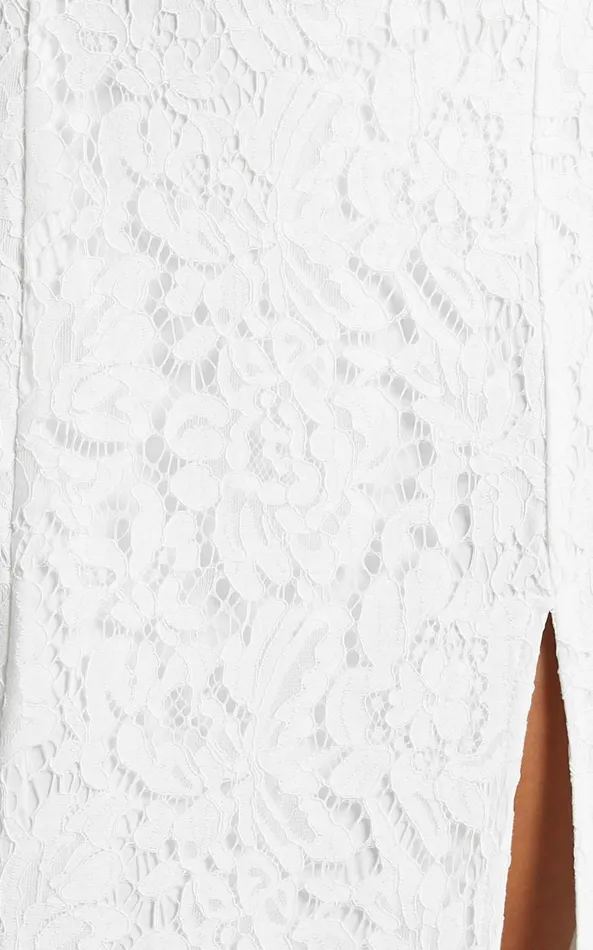 Showpo Always Extra Thigh Split Maxi Dress In White Lace Women Curve Clothes