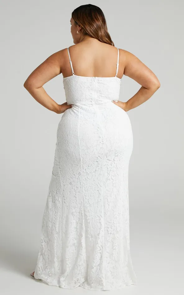 Showpo Always Extra Thigh Split Maxi Dress In White Lace Women Curve Clothes