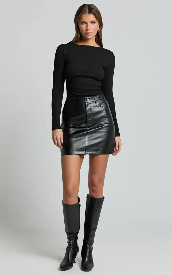 Showpo Alyse Top 8211 Ribbed Long Sleeve Ruched Top In Black Women Tops
