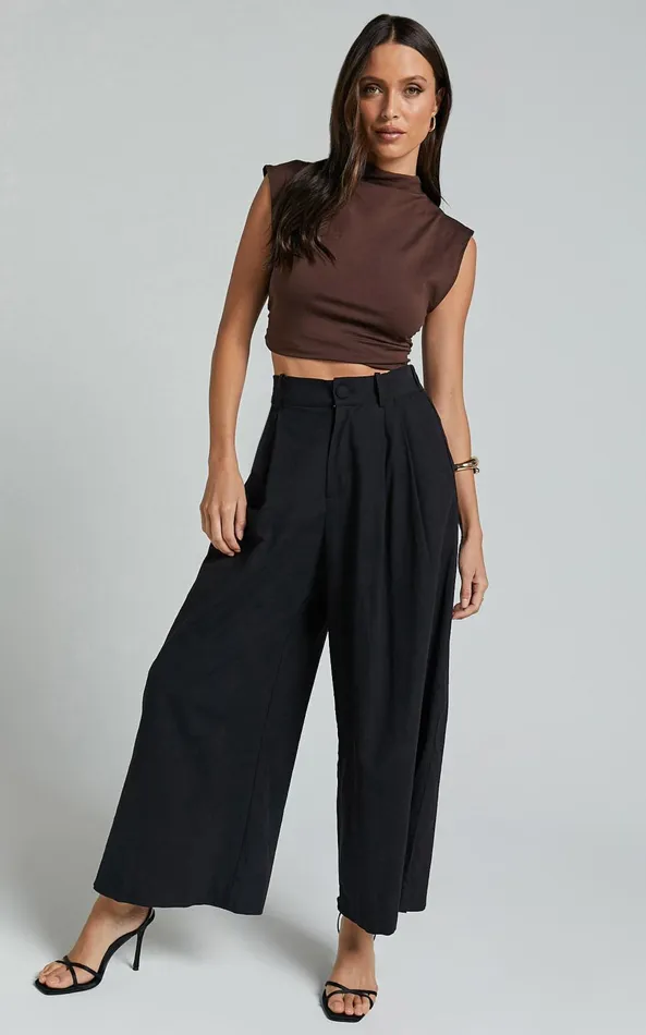 Showpo Alyssum Pants 8211 High Waisted Wide Leg Pants In Black Women Pants