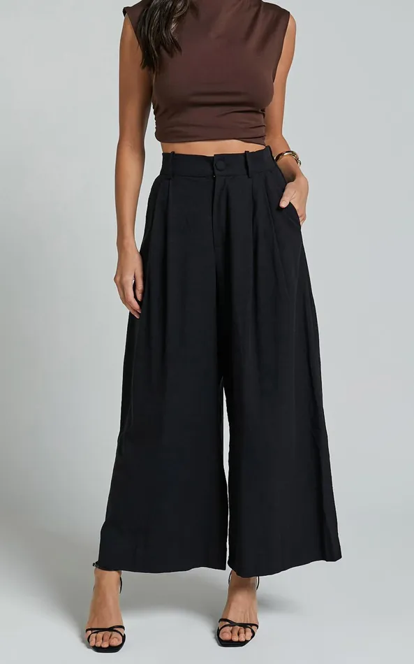Showpo Alyssum Pants 8211 High Waisted Wide Leg Pants In Black Women Pants
