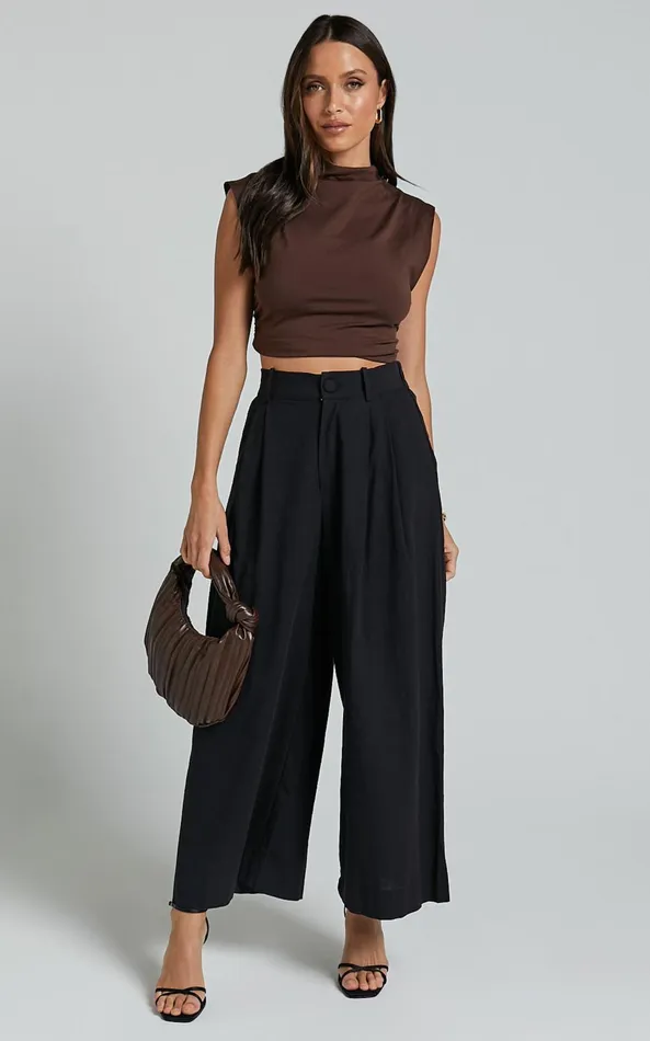 Showpo Alyssum Pants 8211 High Waisted Wide Leg Pants In Black Women Pants