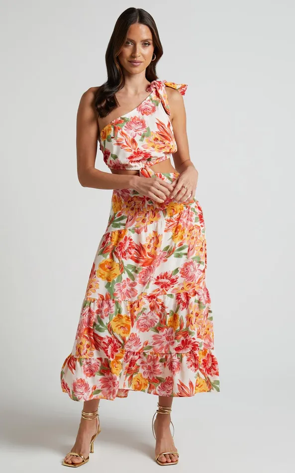 Showpo Amabella Midi Dress 8211 Tie One Shoulder Cut Out Dress In Orange Floral Women Dresses Showpo Amabella Midi Dress 8211 Tie One Shoulder Cut Out Dress In Orange Floral Women Dresses