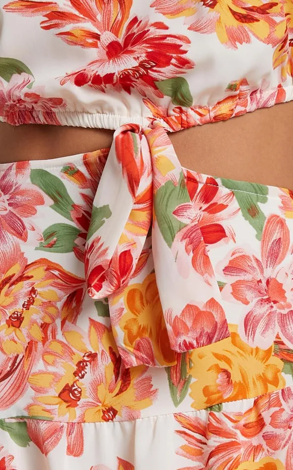 Showpo Amabella Midi Dress 8211 Tie One Shoulder Cut Out Dress In Orange Floral Women Dresses