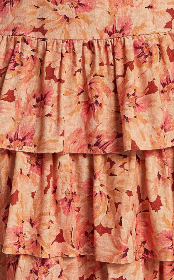 Showpo Amalie The Label 8211 Adela Linen Blend Tiered Midi Dress In Valencia Print Women Dresses