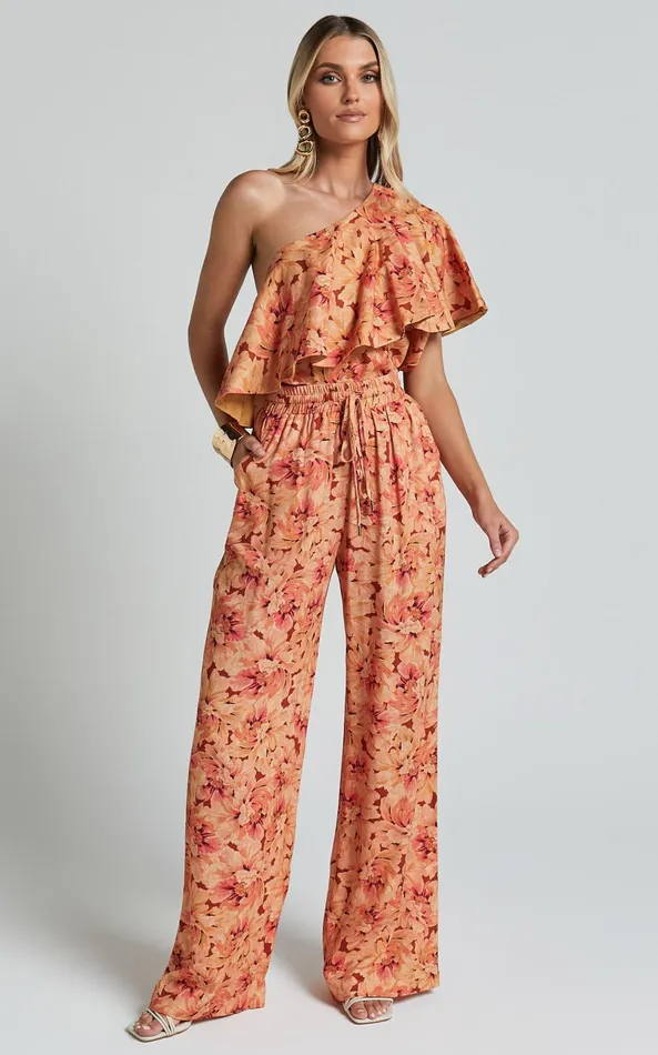 Showpo Amalie The Label 8211 Adrienne Linen Blend Drawstring Wide Leg Pants In Valencia Print Women Pants