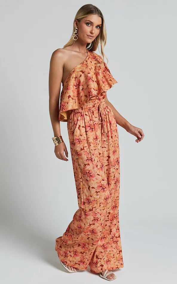Showpo Amalie The Label 8211 Adrienne Linen Blend Drawstring Wide Leg Pants In Valencia Print Women Pants