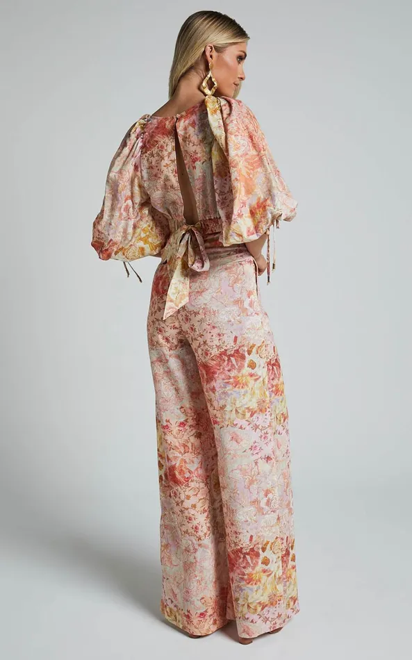 Showpo Amalie The Label 8211 Aldina Linen Blend High Waisted Belted Straight Leg Pants In Morocco Print Women Pants