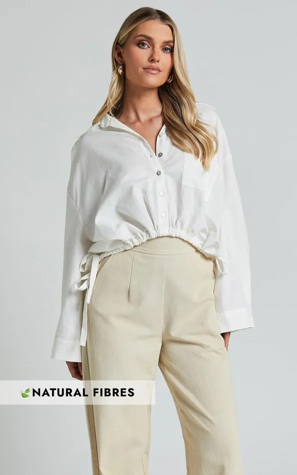 Showpo Amalie The Label 8211 Alecia Linen Blend Side Tie Cropped Blouse In White Women Tops Showpo Amalie The Label 8211 Alecia Linen Blend Side Tie Cropped Blouse In White Women Tops