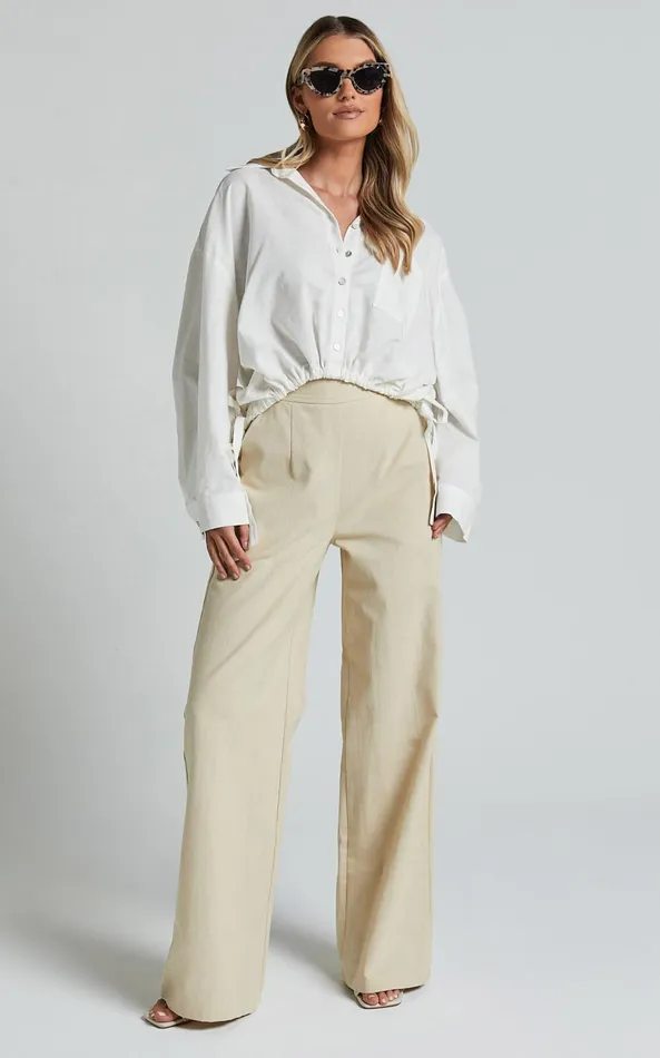 Showpo Amalie The Label 8211 Alecia Linen Blend Side Tie Cropped Blouse In White Women Tops