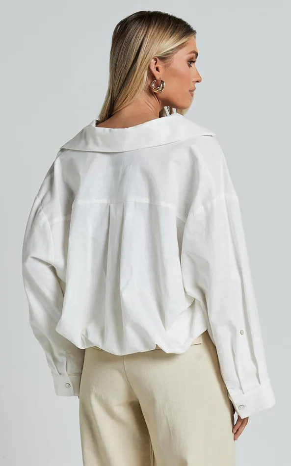 Showpo Amalie The Label 8211 Alecia Linen Blend Side Tie Cropped Blouse In White Women Tops