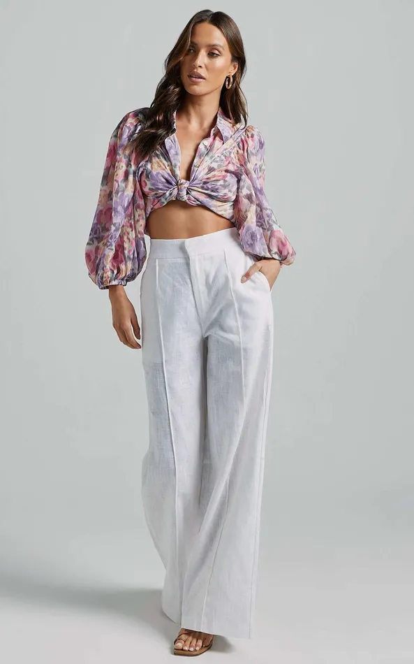 Showpo Amalie The Label 8211 Aleydise Linen Wide Leg Pants In White Women Curve Clothes