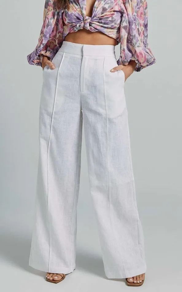 Showpo Amalie The Label 8211 Aleydise Linen Wide Leg Pants In White Women Curve Clothes