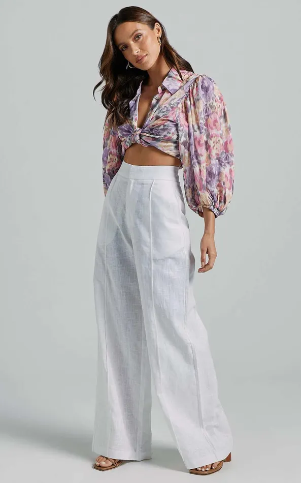 Showpo Amalie The Label 8211 Aleydise Linen Wide Leg Pants In White Women Curve Clothes