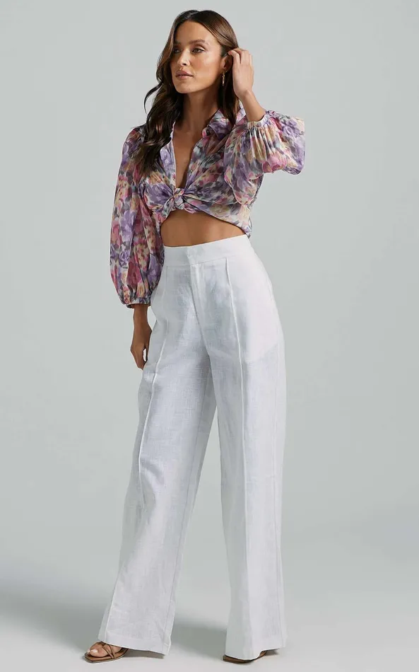 Showpo Amalie The Label 8211 Aleydise Linen Wide Leg Pants In White Women Curve Clothes