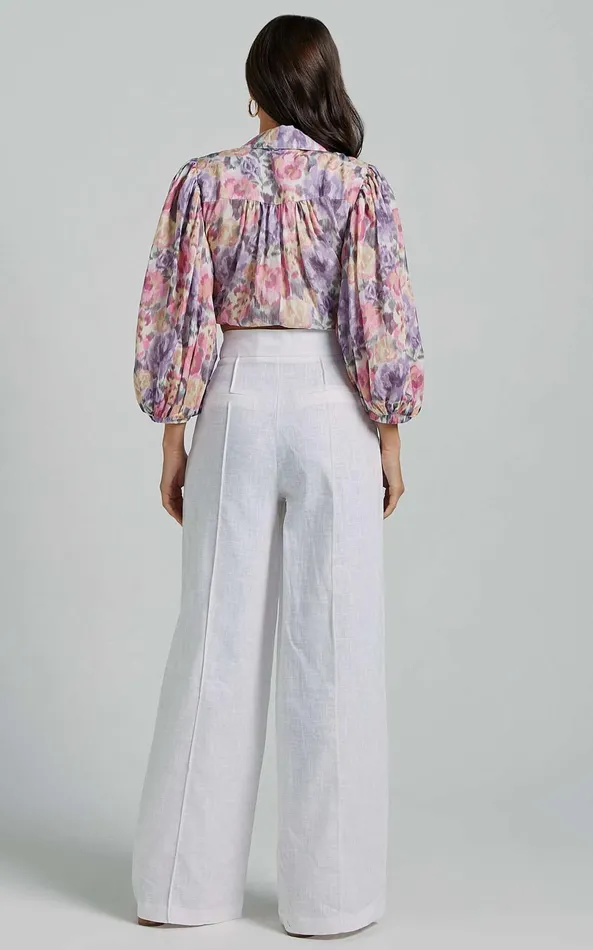 Showpo Amalie The Label 8211 Aleydise Linen Wide Leg Pants In White Women Curve Clothes