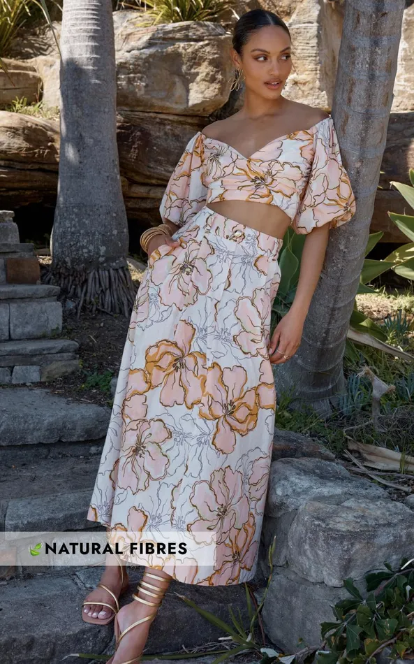 Showpo Amalie The Label 8211 Alienor Linen Blend High Waisted Midi Skirt In Maison Fleur Women Skirts Showpo Amalie The Label 8211 Alienor Linen Blend High Waisted Midi Skirt In Maison Fleur Women Skirts