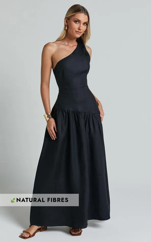 Showpo Amalie The Label 8211 Alorah Linen Blend One Shoulder Dress In Black Women Dresses Showpo Amalie The Label 8211 Alorah Linen Blend One Shoulder Dress In Black Women Dresses