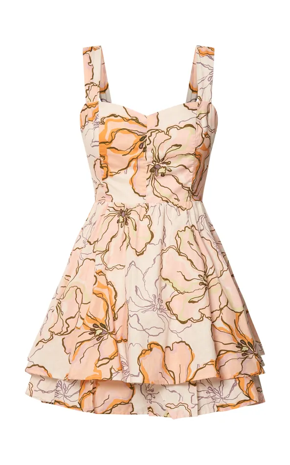 Showpo Amalie The Label 8211 Alsace Linen Blend Sweetheart Tie Back Fit And Flare Mini Dress In Maison Fleur Women Dresses