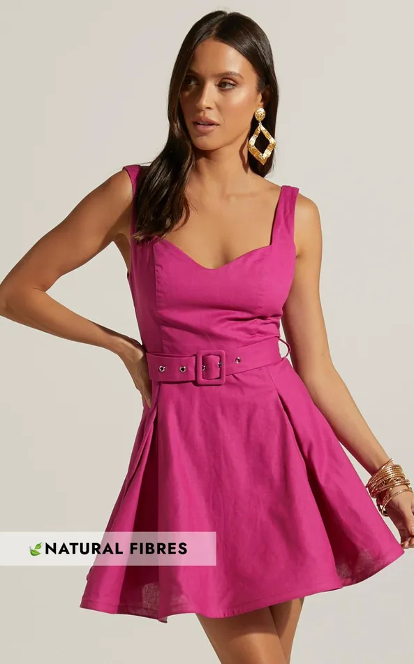 Showpo Amalie The Label 8211 Aureiette Linen Blend Sweetheart Fit And Flare Mini Dress In Magenta Women Dresses