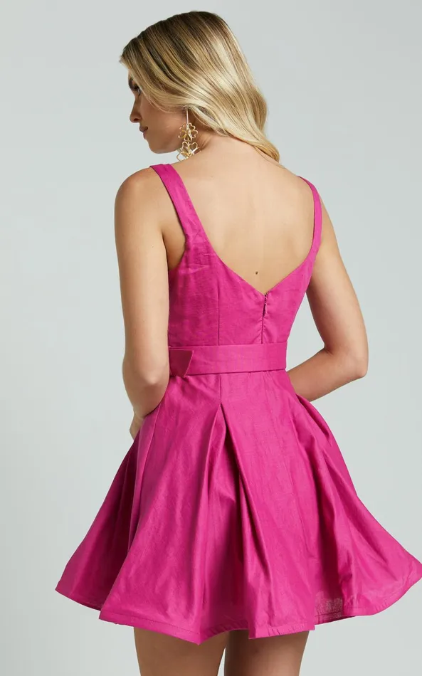 Showpo Amalie The Label 8211 Aureiette Linen Blend Sweetheart Fit And Flare Mini Dress In Magenta Women Dresses