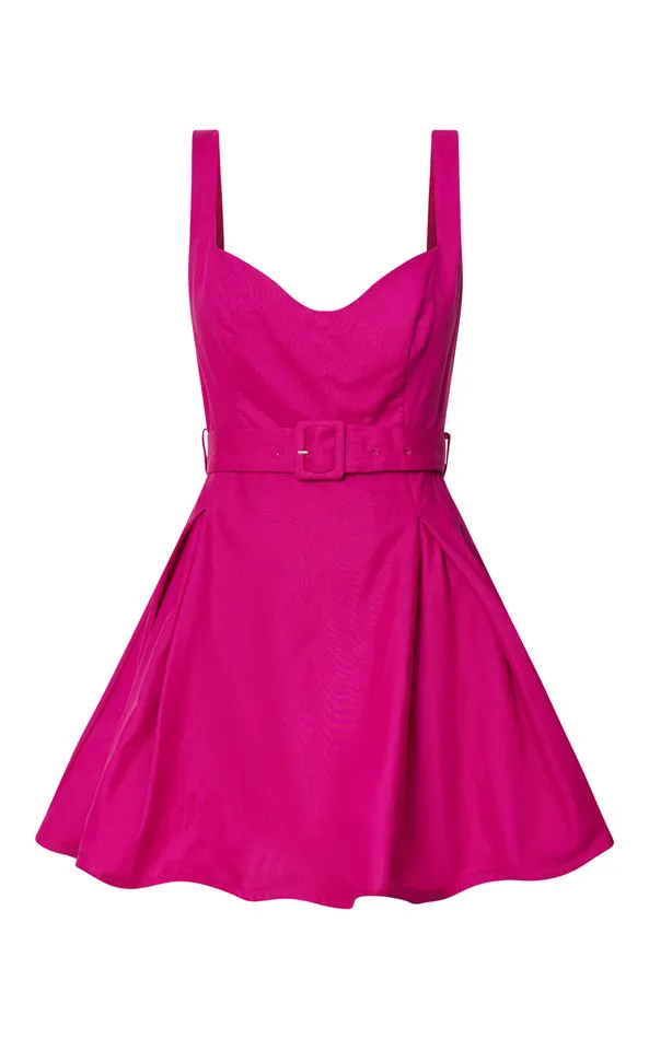 Showpo Amalie The Label 8211 Aureiette Linen Blend Sweetheart Fit And Flare Mini Dress In Magenta Women Dresses