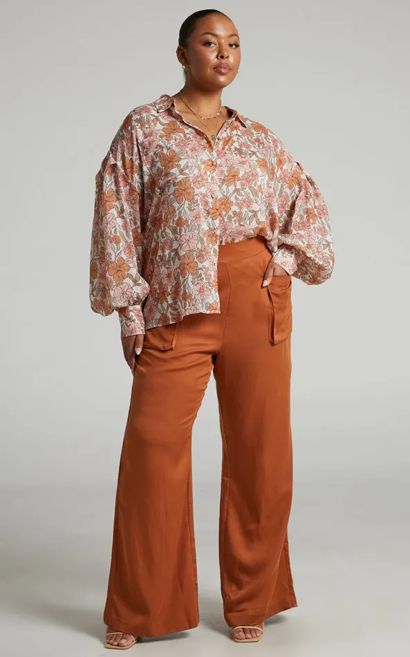 Showpo Amalie The Label 8211 Azariah Balloon Sleeve Button Up Shirt In Wildflower Floral Women Curve Clothes